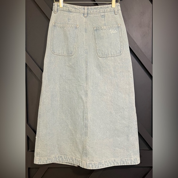 Sea Light Blue Embroidered Denim Midi Skirt - Picture 12 of 15
